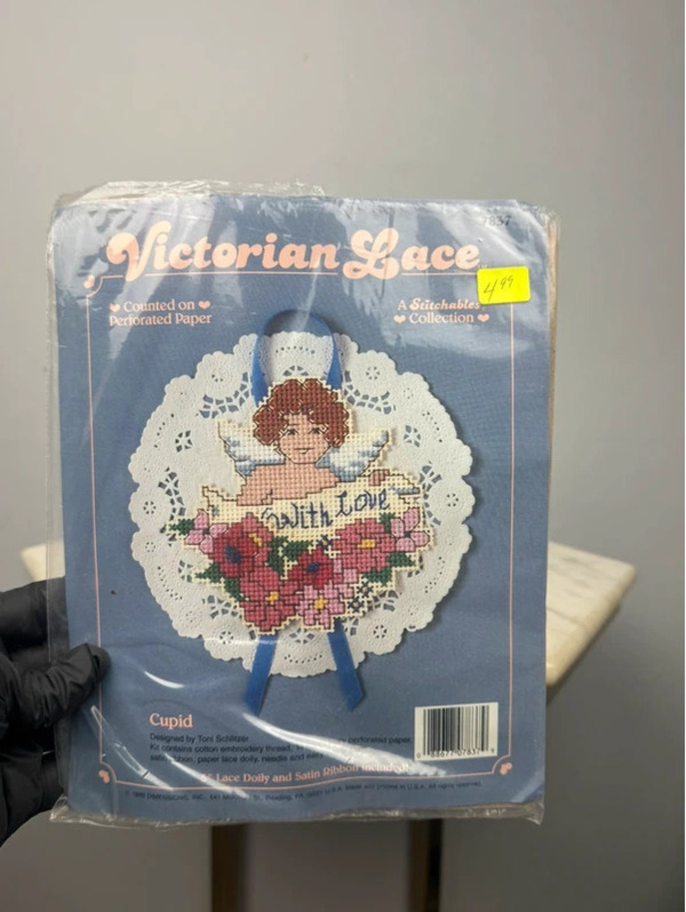 Vintage 1989 Dimensions Victorian Lace Cupid Cross Stitch Kit #7837